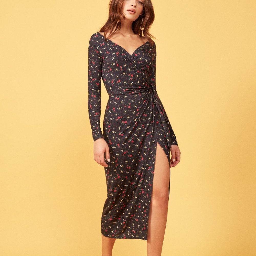 Reformation Dama Dress Floral Printed Rebecca Midi Wrap